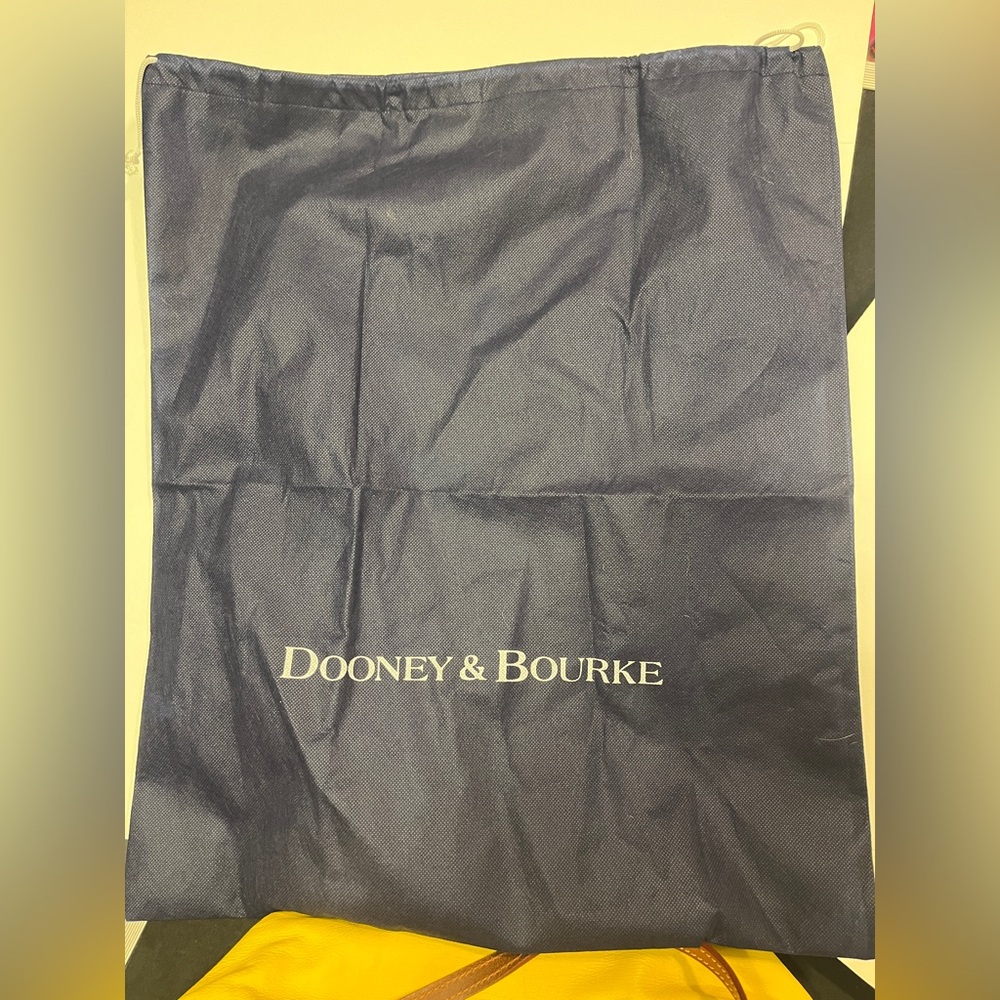 Dooney & Bourke Bright Yellow Leather Tote with Brown Straps and Dust Bag - Picture 12 of 16